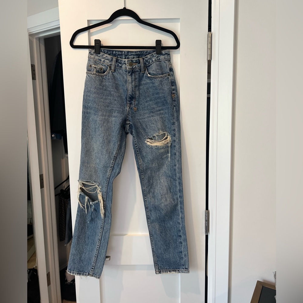 Ksubi Slim Pin Rushed Straight Leg Distressed Blue Denim Jeans [Size 25]